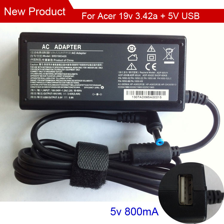 Factory direct sale 19V 3.42A 65W 5.5mm*2.5mm with usb laptop adapter power adapter replace PA-1650-69